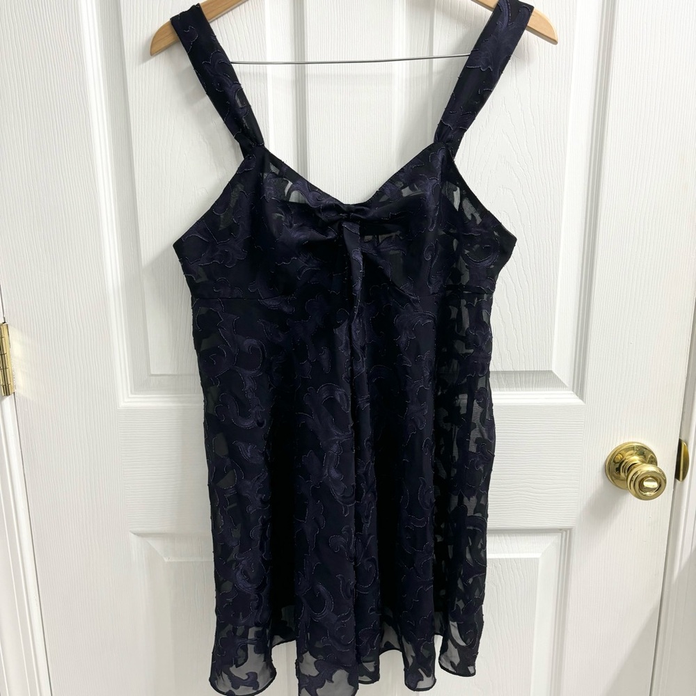 Vintage Victoria’s Secret Babydoll Lingerie Top Navy Blue Med Gold Label Sheer